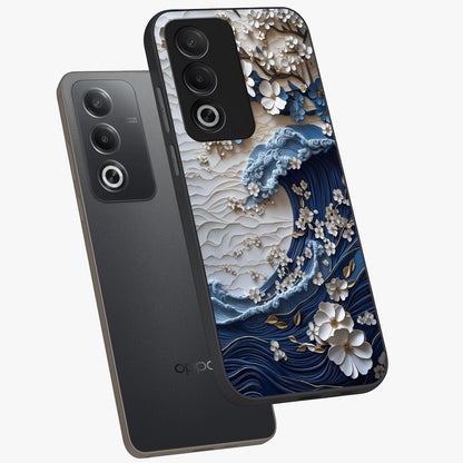 Floral Wave Origami Glass Case displayed in angled mockup highlighting geometric origami flower design with modern aesthetic style.