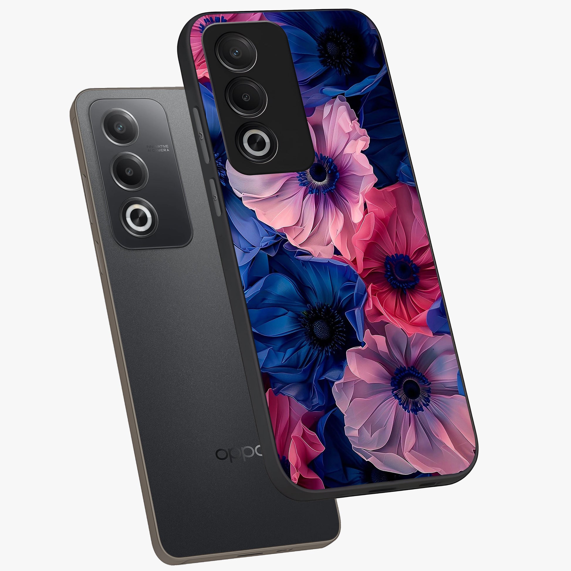 Flower Paper Art Pattern Glass Case displayed in angled mockup highlighting layered paper flower design with artistic aesthetic.