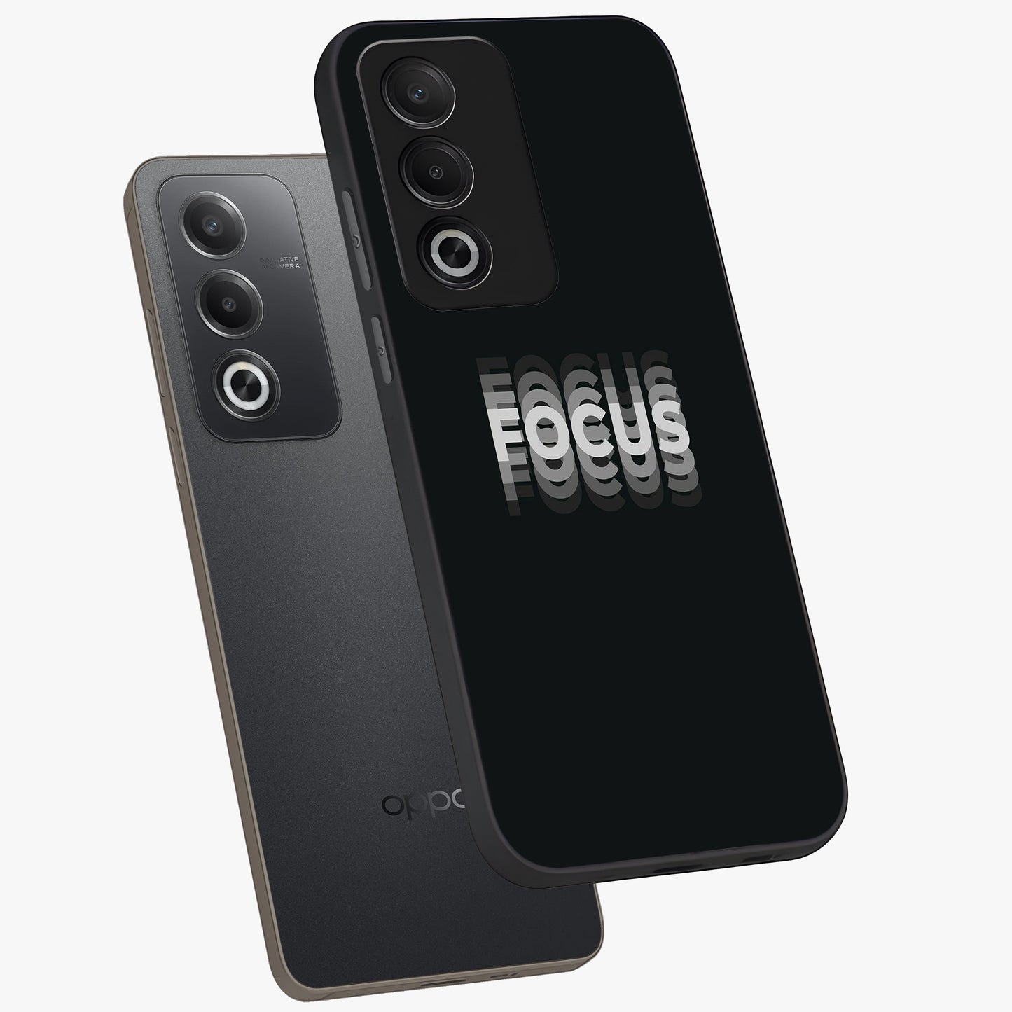 Focus Mode On Glass Case displayed in angled mockup highlighting clean minimal text artwork with modern aesthetic style.