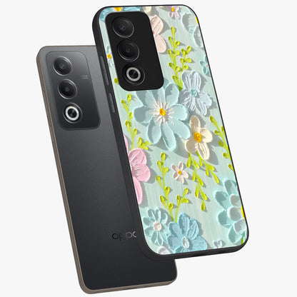Frosted Petal Garden Glass Case displayed in angled mockup highlighting delicate flower petal design with calm garden aesthetic.