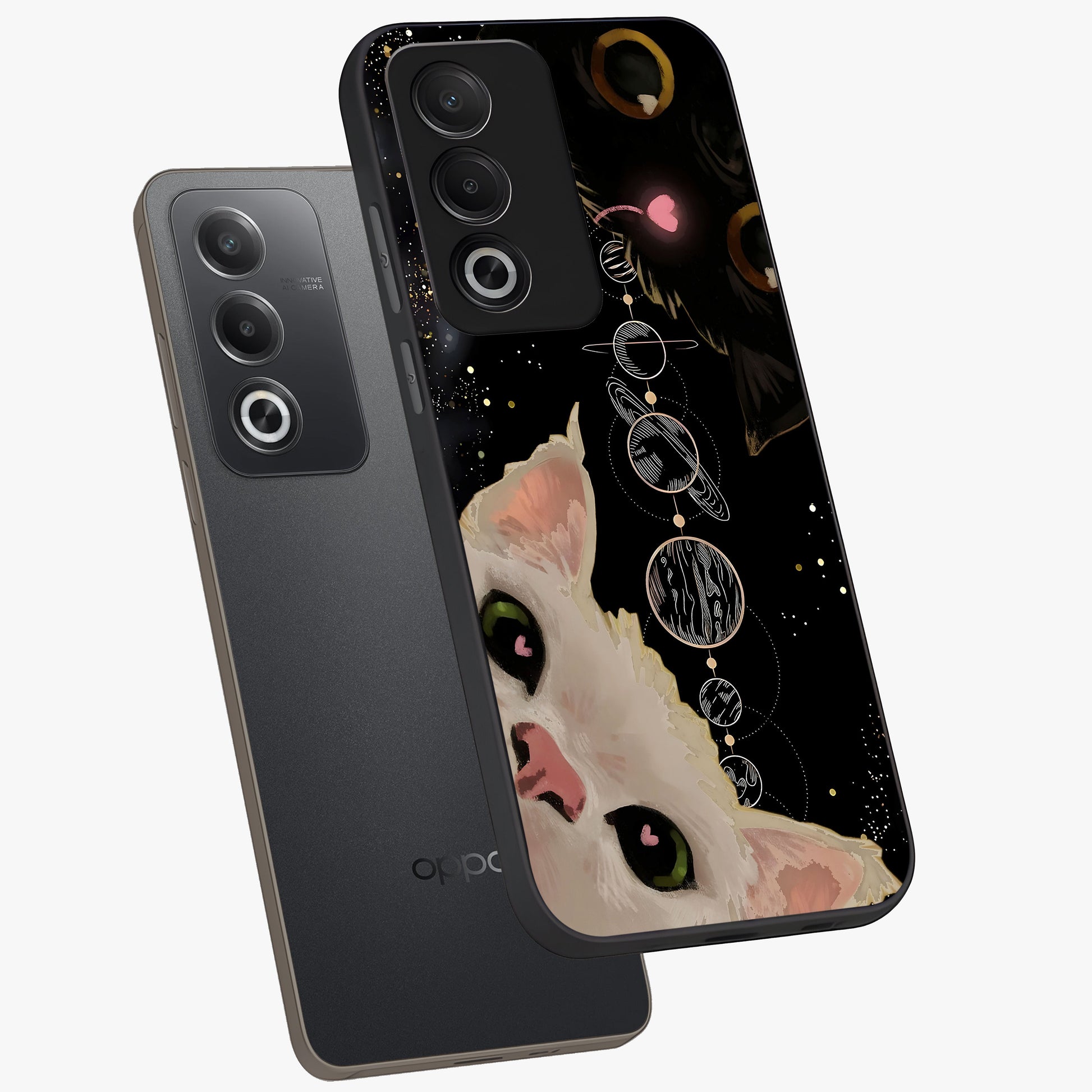 Galactic Cat Glass Case displayed in angled mockup highlighting celestial feline illustration with galaxy aesthetic style.