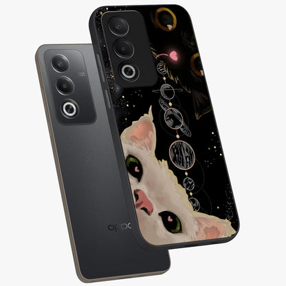 Galactic Cat Glass Case displayed in angled mockup highlighting celestial feline illustration with galaxy aesthetic style.
