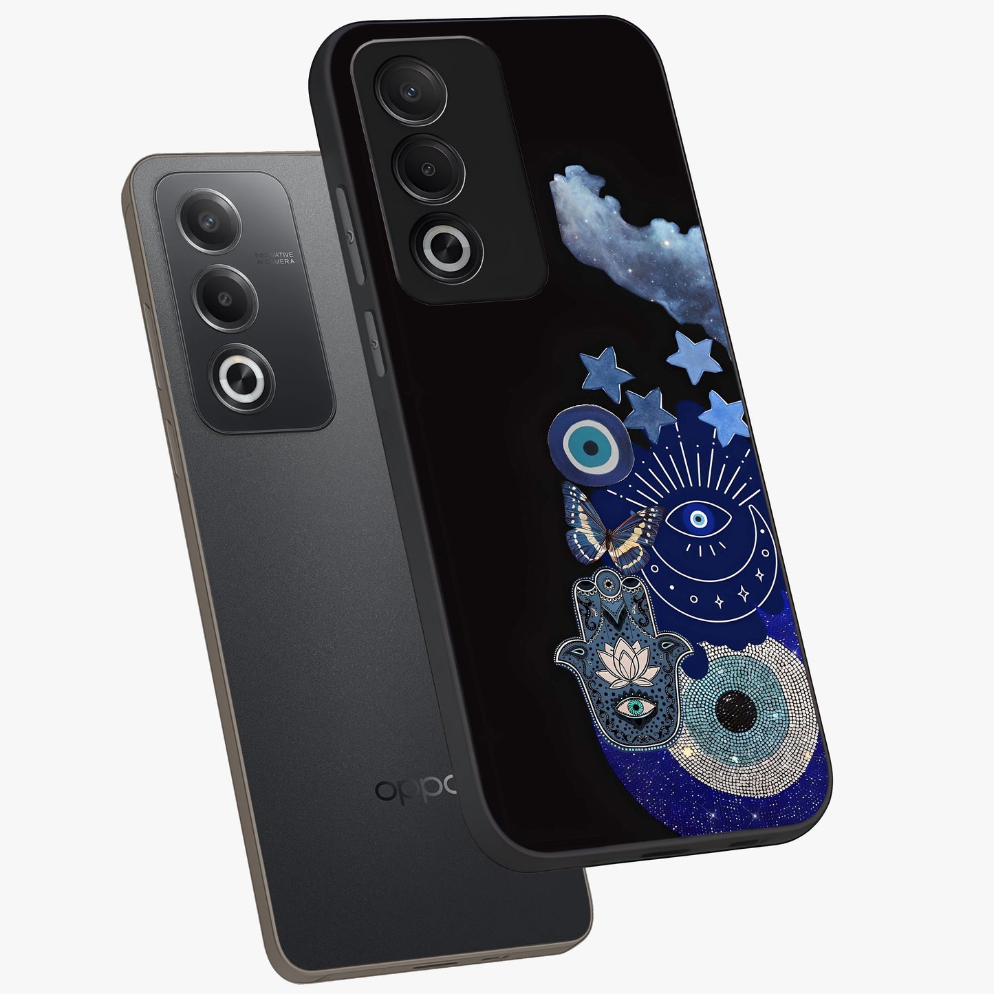 Galactic Charm Cluster Glass Case displayed in angled mockup highlighting luminous galaxy inspired design with dreamy aesthetic.