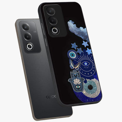 Galactic Charm Cluster Glass Case displayed in angled mockup highlighting luminous galaxy inspired design with dreamy aesthetic.