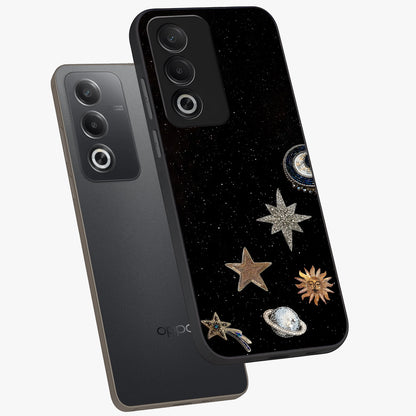 Galactic Charm Glow Glass Case displayed in angled mockup highlighting luminous galaxy inspired design with dreamy aesthetic.