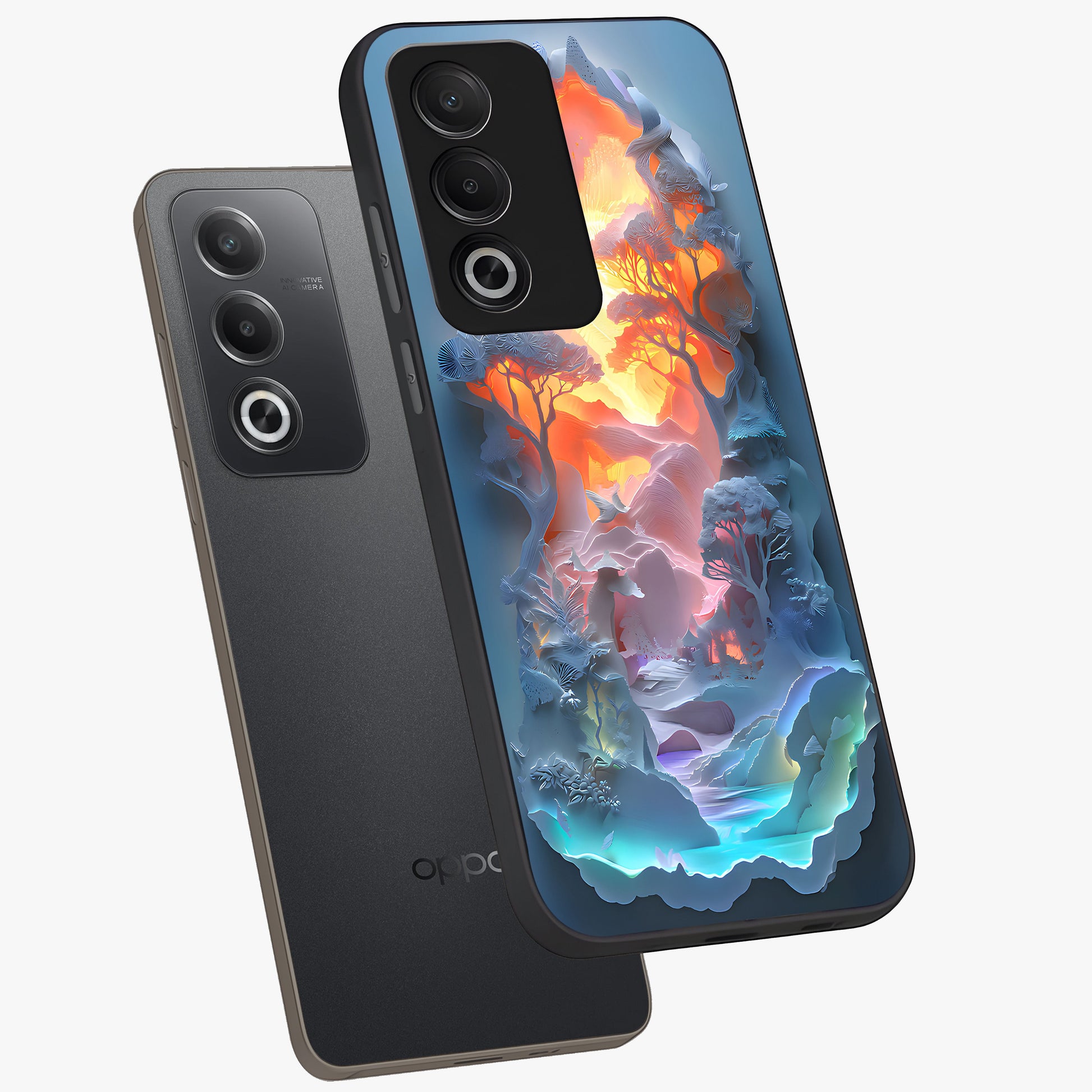 Glow Forest Portal Glass Case displayed in angled mockup highlighting mystical forest design with magical glowing aesthetic.