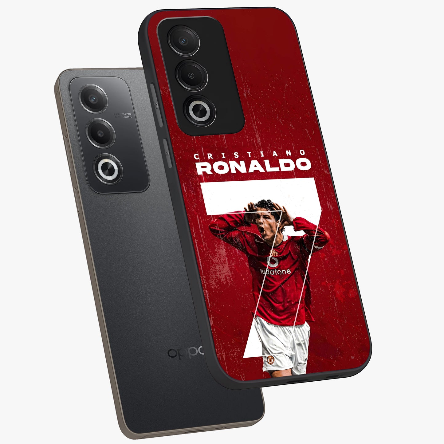 Goal Celebration Legacy Glass Case displayed in angled mockup highlighting energetic sports celebration design with bold athletic theme.