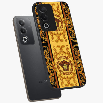 Golden Lotus Glow Glass Case displayed in angled mockup highlighting radiant lotus illustration with spiritual aesthetic.