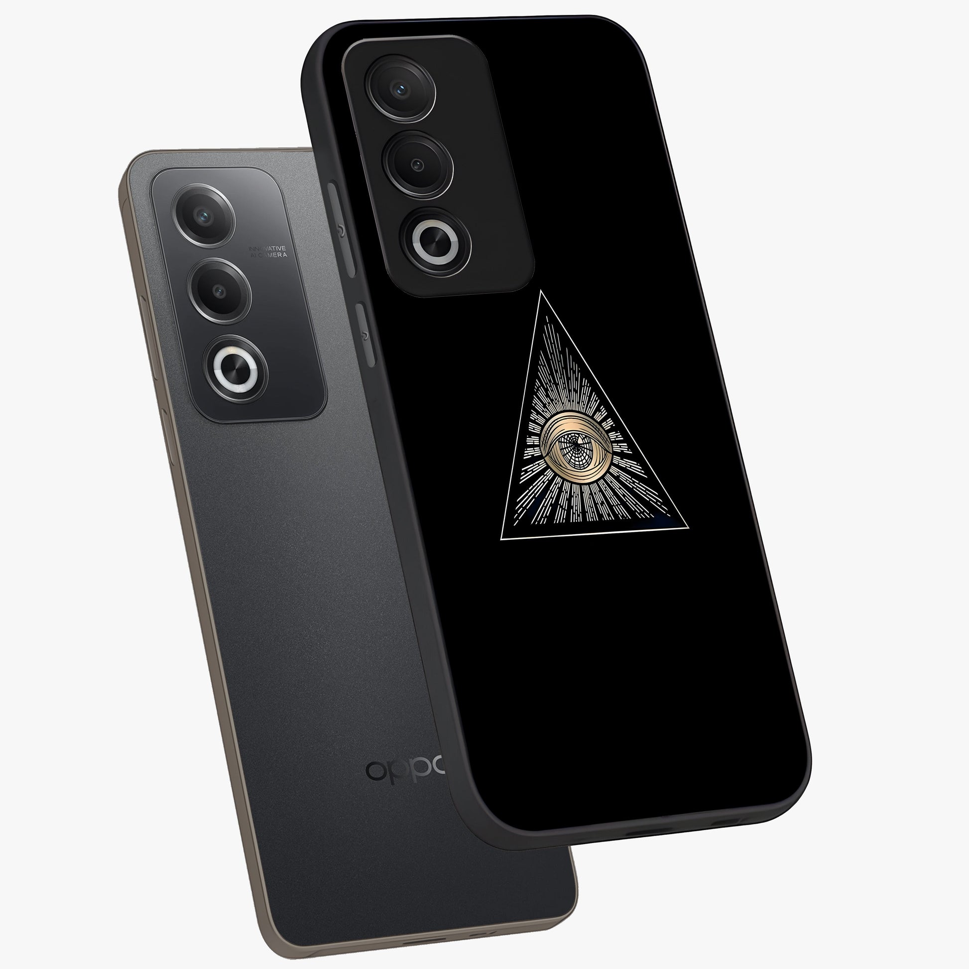Illuminati Evil Glass Case displayed in angled mockup highlighting dark occult inspired design with bold aesthetic style.