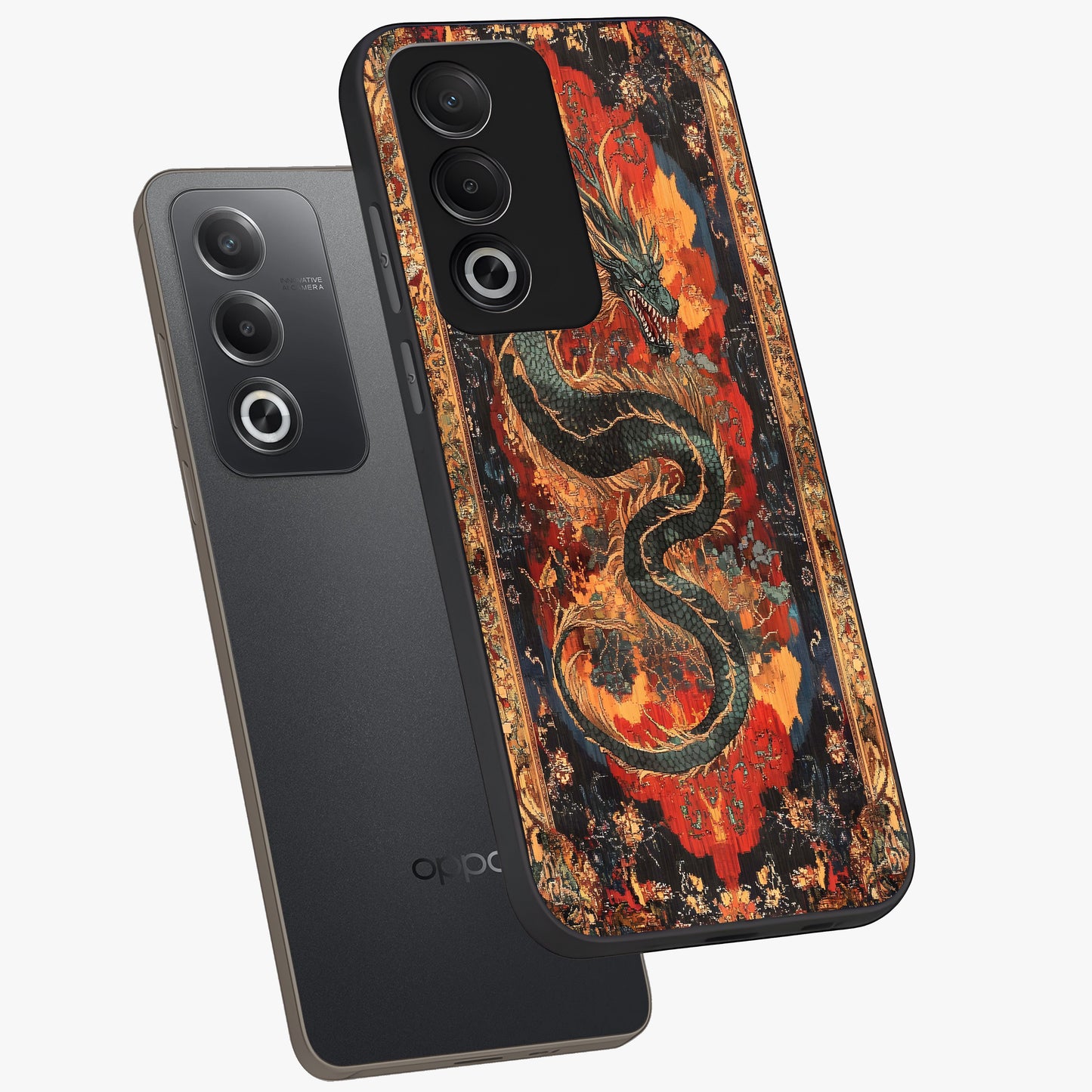 Inferno Dragon Soul Glass Case displayed in angled mockup highlighting powerful dragon illustration with inferno aesthetic.