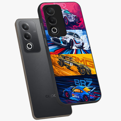 JDM Sports Car Glass Case displayed in angled mockup highlighting sleek Japanese racing car design with automotive aesthetic.