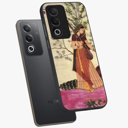 Lady With Veena Art Glass Case displayed in angled mockup highlighting graceful musical illustration with cultural artistic aesthetic.