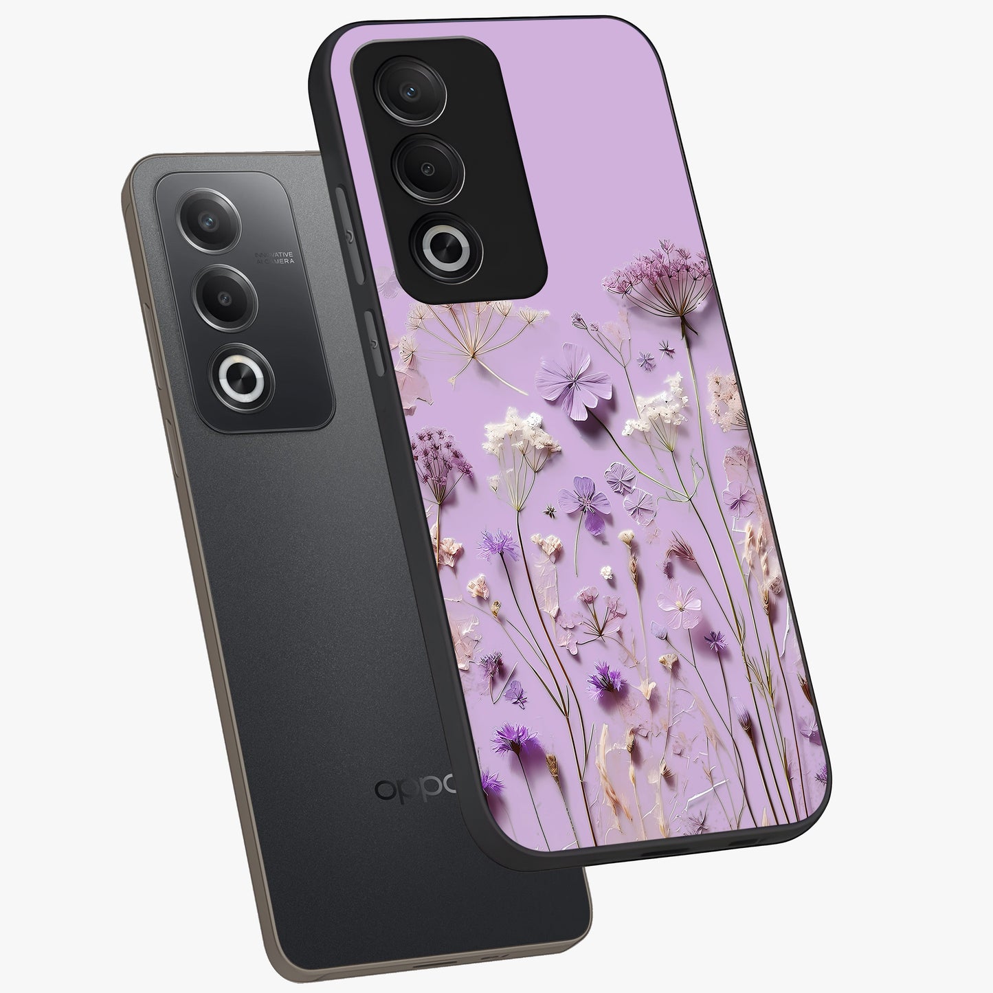 Lavender Blossom Dream Glass Case displayed in angled mockup highlighting dreamy lavender flower design with calming aesthetic style.