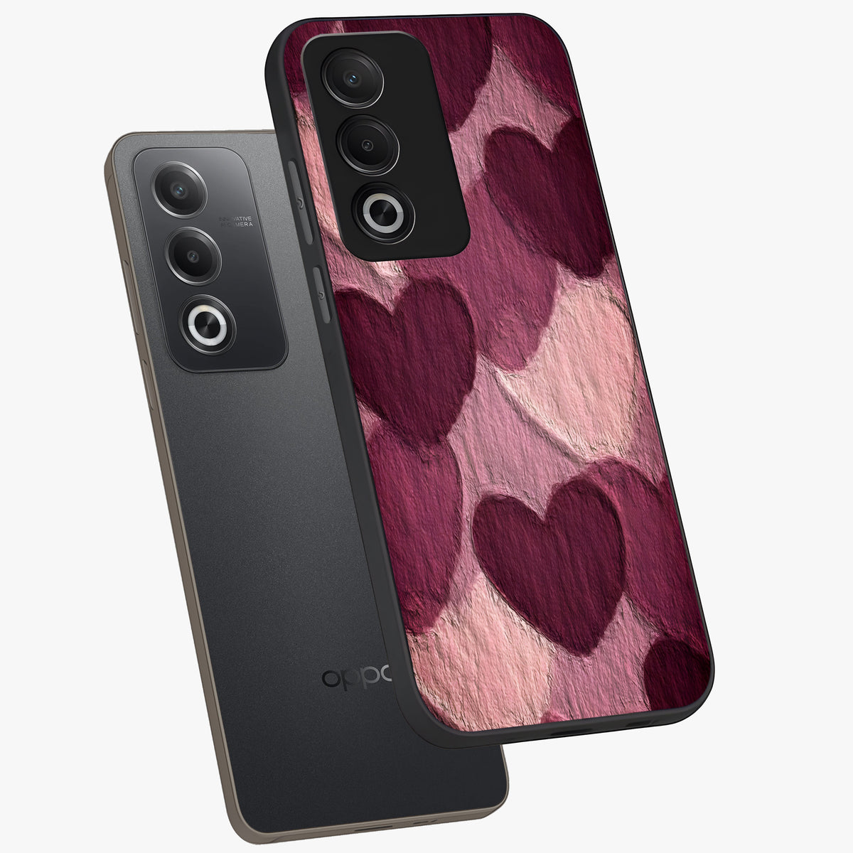 Layered Paper Hearts Glass Case displayed in angled mockup highlighting creative paper craft heart design with romantic aesthetic.