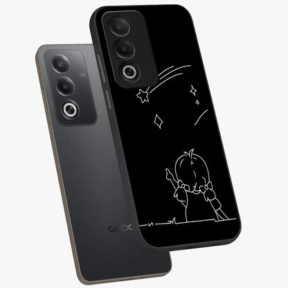 Line Art Girl With Shooting Stars Glass Case displayed in angled mockup highlighting elegant line art design with dreamy star aesthetic.