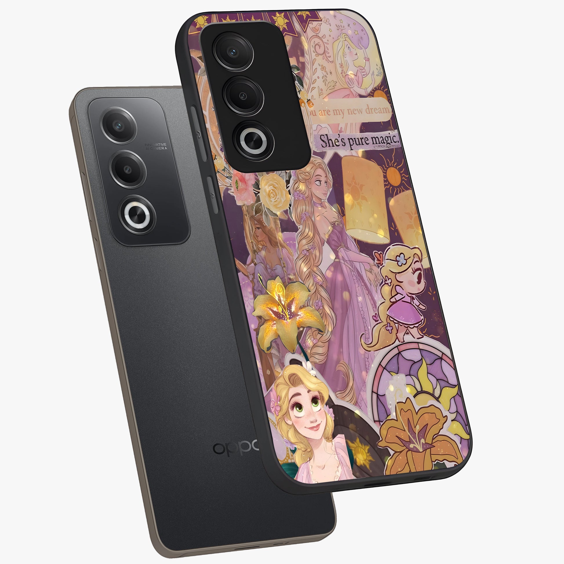 Magical Tangled Dream Glass Case displayed in angled mockup highlighting whimsical fantasy design with magical aesthetic.