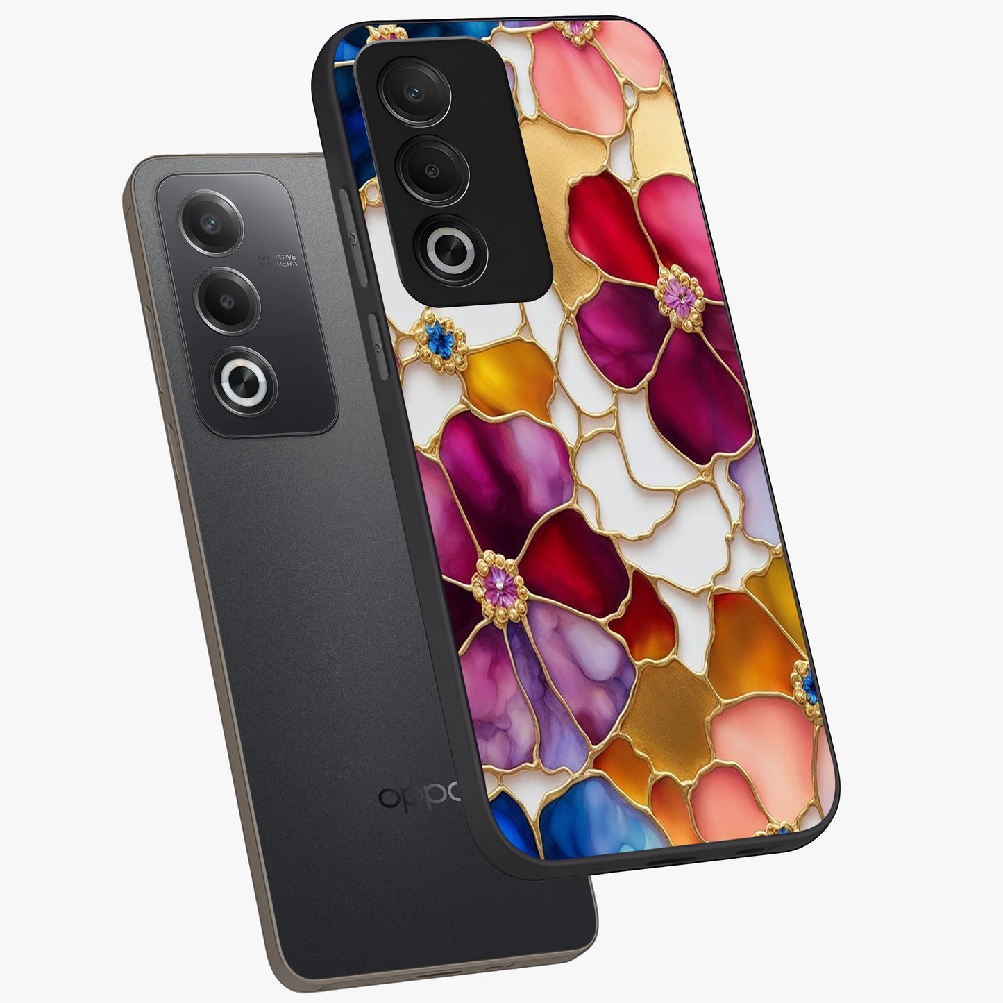 Marble Flower Pattern Glass Case displayed in angled mockup highlighting elegant marble floral design with modern aesthetic.