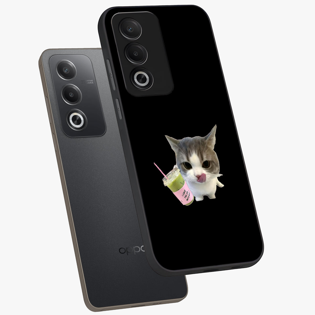 Matcha Cat Style Glass Case displayed in angled mockup highlighting playful feline design with pastel matcha aesthetic.