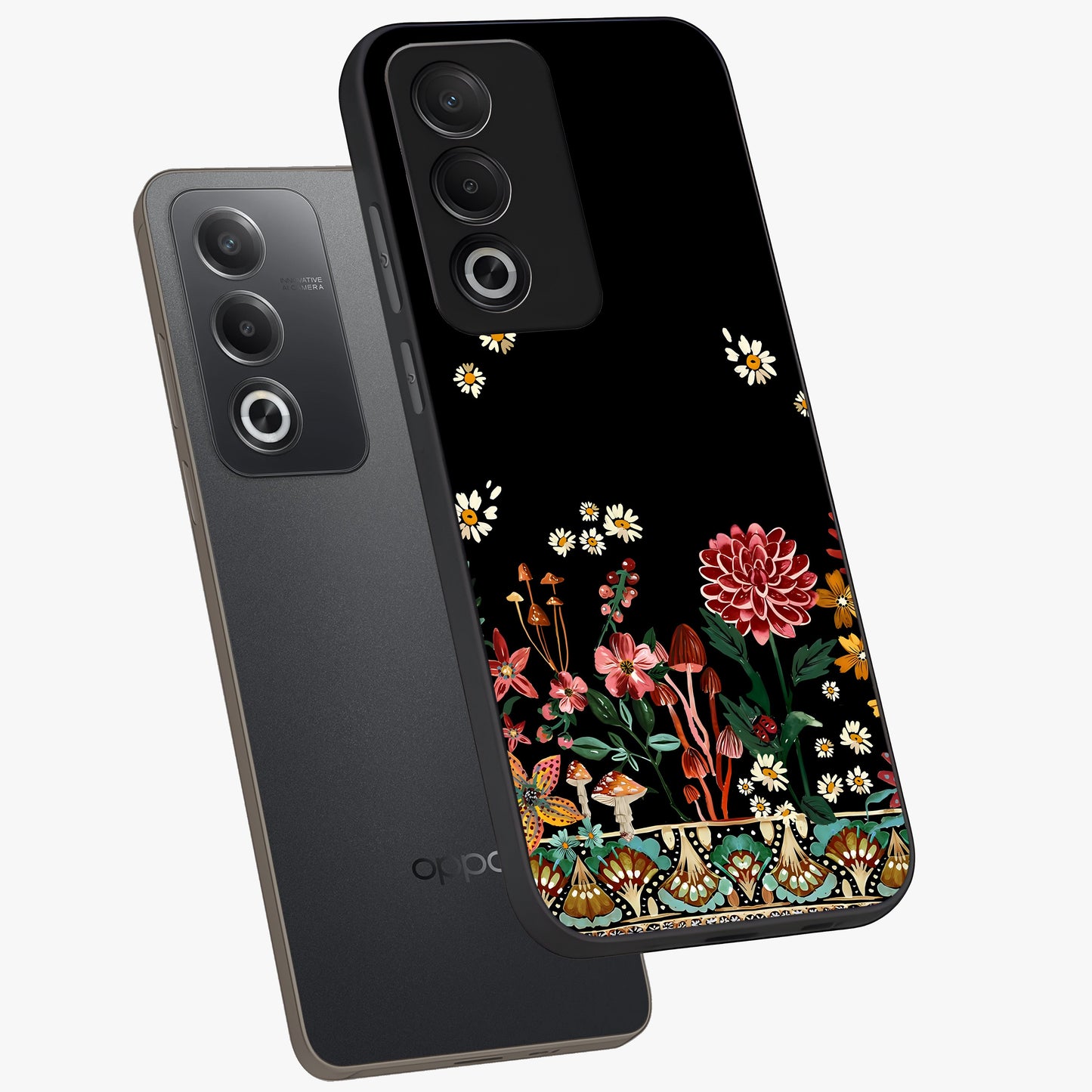 Midnight Bloom Pattern Glass Case displayed in angled mockup highlighting elegant flower design with midnight aesthetic style.