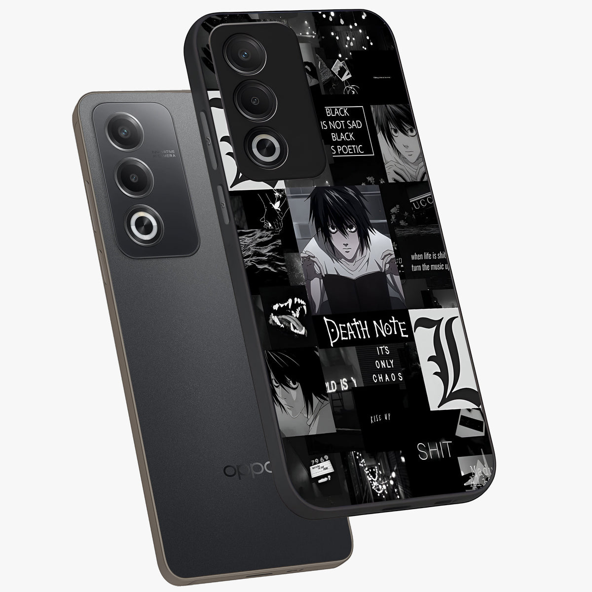 Midnight Chaos Mind Glass Case displayed in angled mockup highlighting chaotic artistic design with dramatic midnight aesthetic.