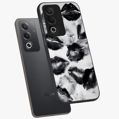 Midnight Kiss Marks Glass Case displayed in angled mockup highlighting playful romantic design with bold midnight aesthetic.
