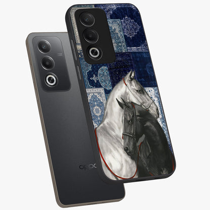 Midnight Stallion Blues Glass Case displayed in angled mockup highlighting powerful stallion illustration with deep midnight tones.