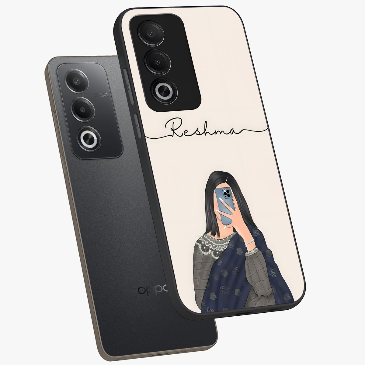 Mirror Mood Muse With Custom Name Glass Case displayed in angled mockup highlighting aesthetic mirror inspired design with custom name feature.