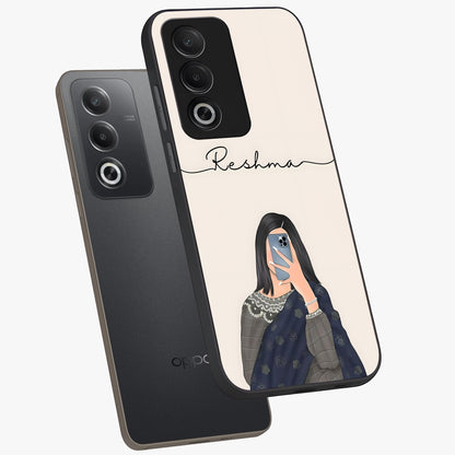 Mirror Mood Muse With Custom Name Glass Case displayed in angled mockup highlighting aesthetic mirror inspired design with custom name feature.