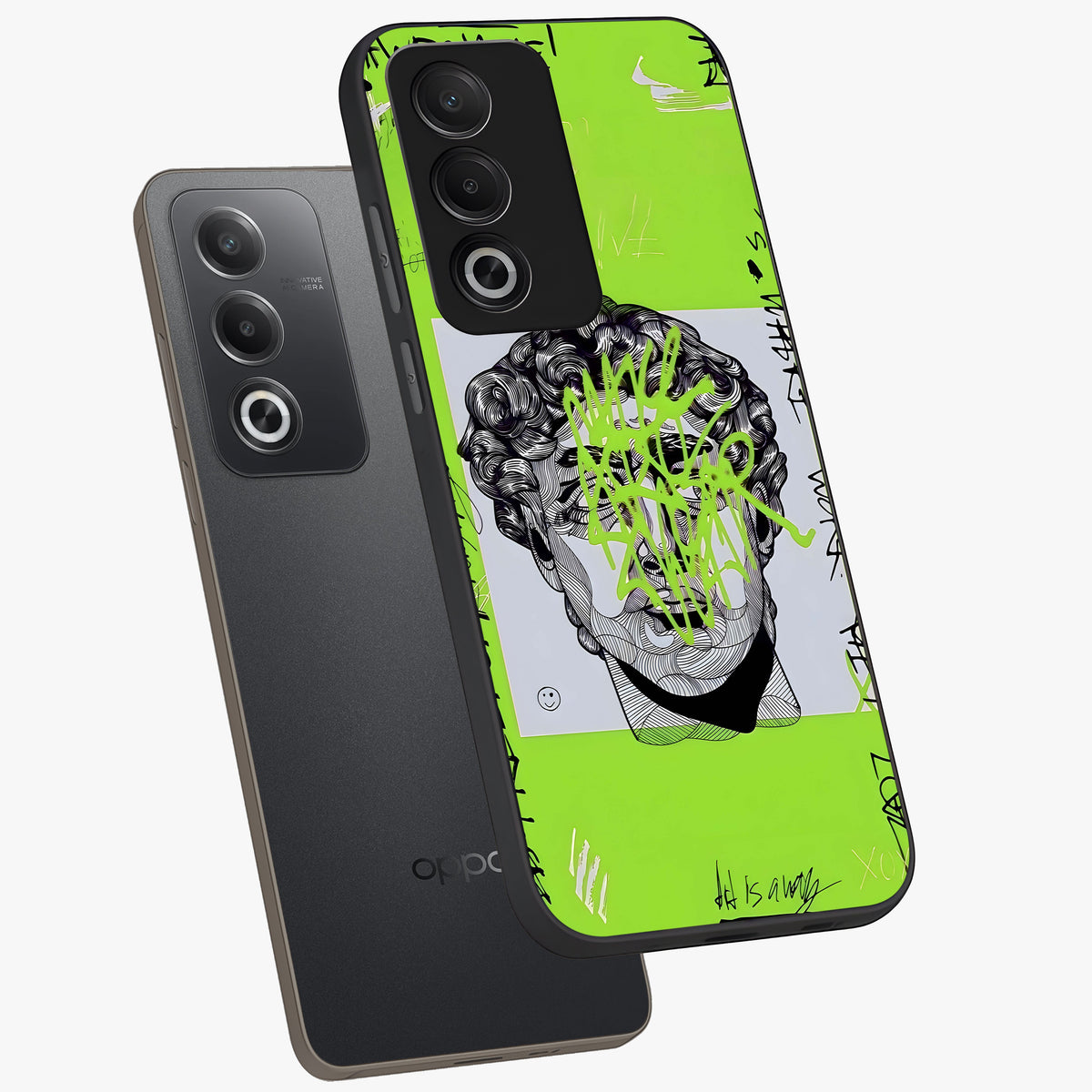 Neo Graffiti Rebellion Glass Case displayed in angled mockup highlighting urban street art design with rebellious aesthetic.