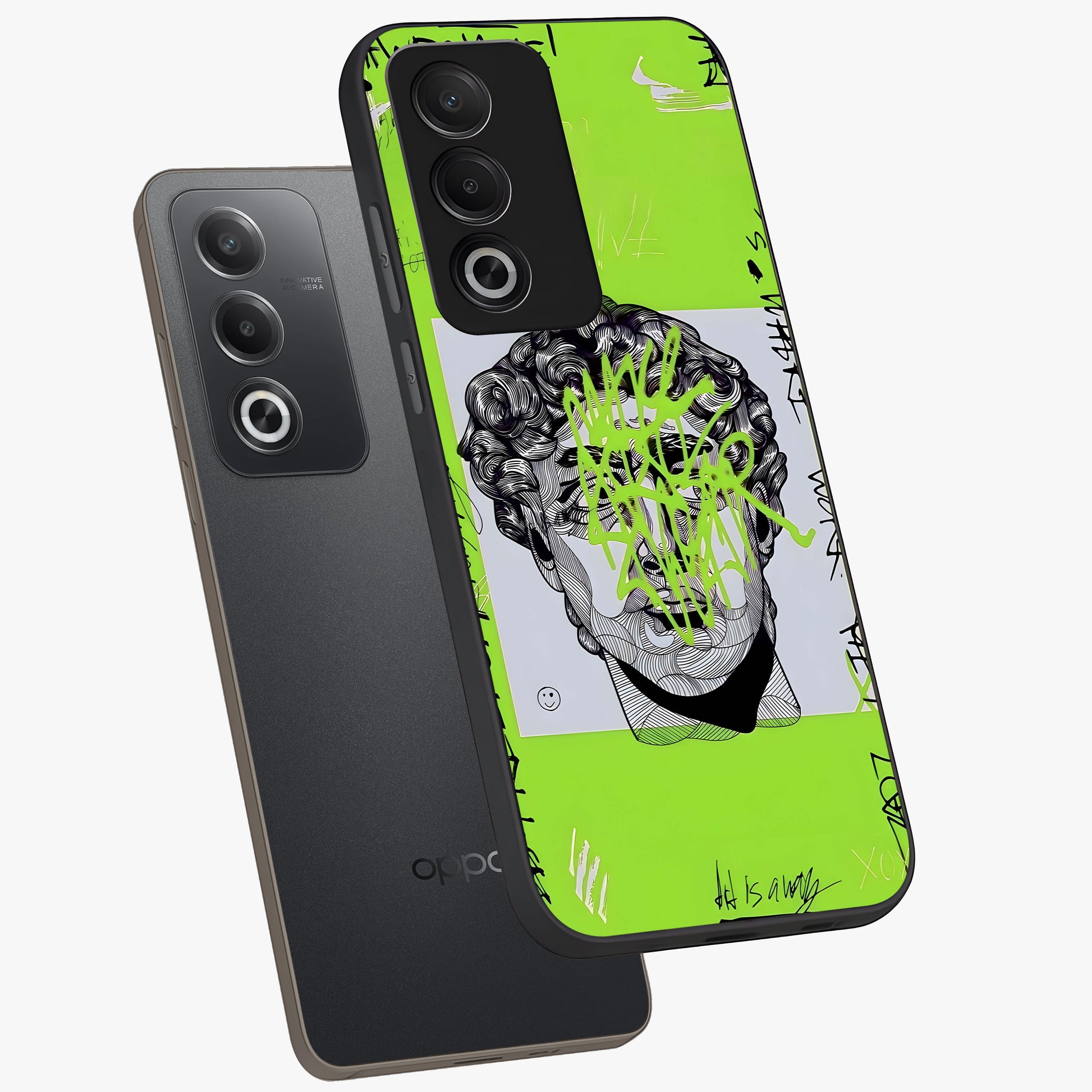 Neo Graffiti Rebellion Glass Case displayed in angled mockup highlighting urban street art design with rebellious aesthetic.