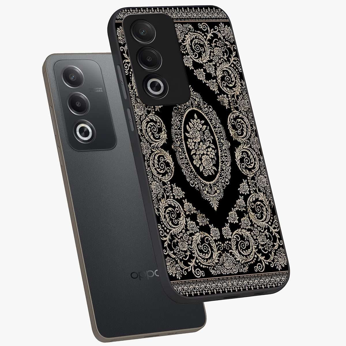 Noir Bloom Elegance Glass Case displayed in angled mockup highlighting refined flower design with stylish noir aesthetic.