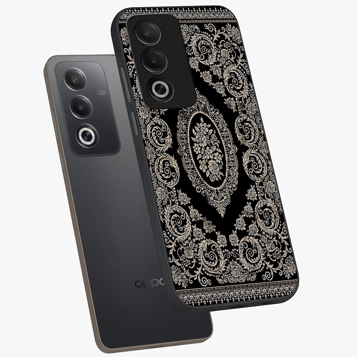 Noir Bloom Elegance Glass Case displayed in angled mockup highlighting refined flower design with stylish noir aesthetic.