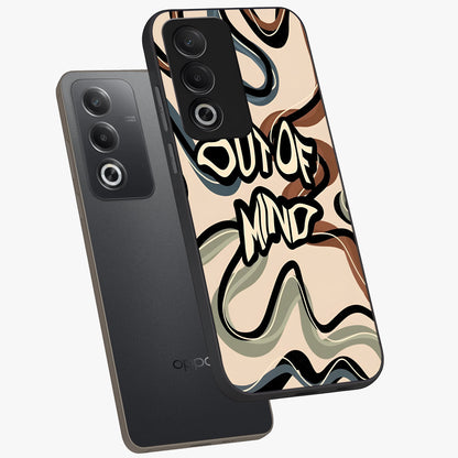 Out Of Mind Glass Case displayed in angled mockup highlighting bold statement design with modern artistic aesthetic.