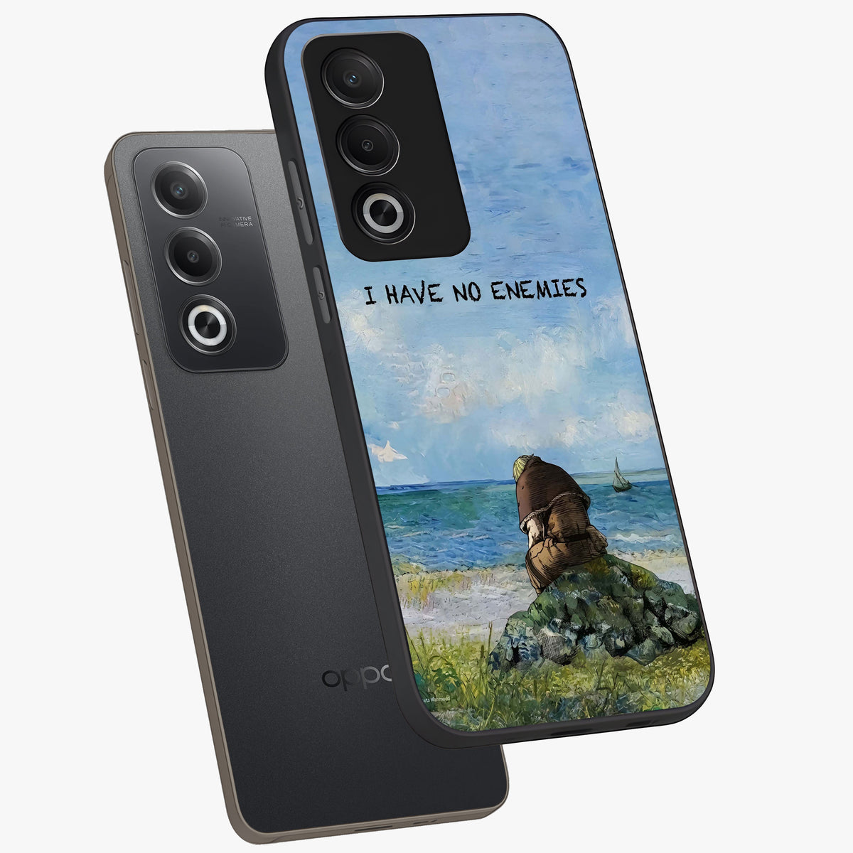 Peace Beyond War Glass Case displayed in angled mockup highlighting meaningful message design with artistic aesthetic style.