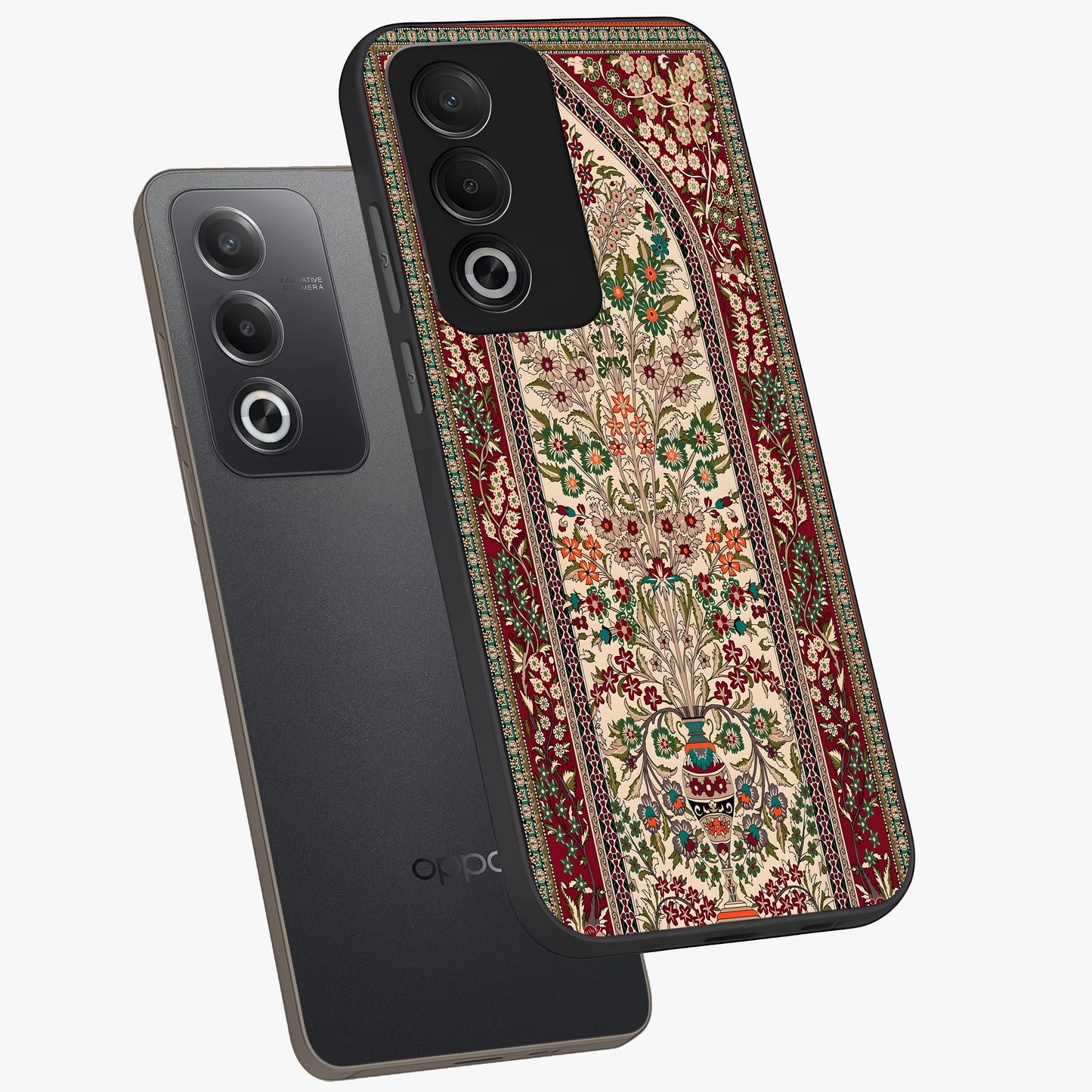Persian Inspired Glass Case displayed in angled mockup highlighting intricate traditional design with elegant cultural aesthetic.
