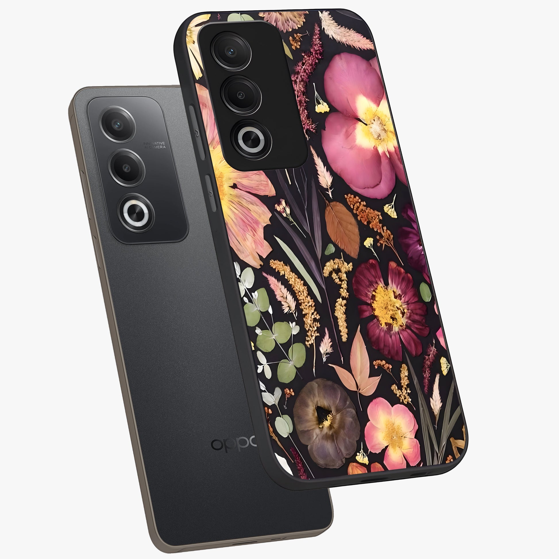 Petal Dream Tapestry Glass Case displayed in angled mockup highlighting decorative petal pattern with elegant botanical aesthetic.