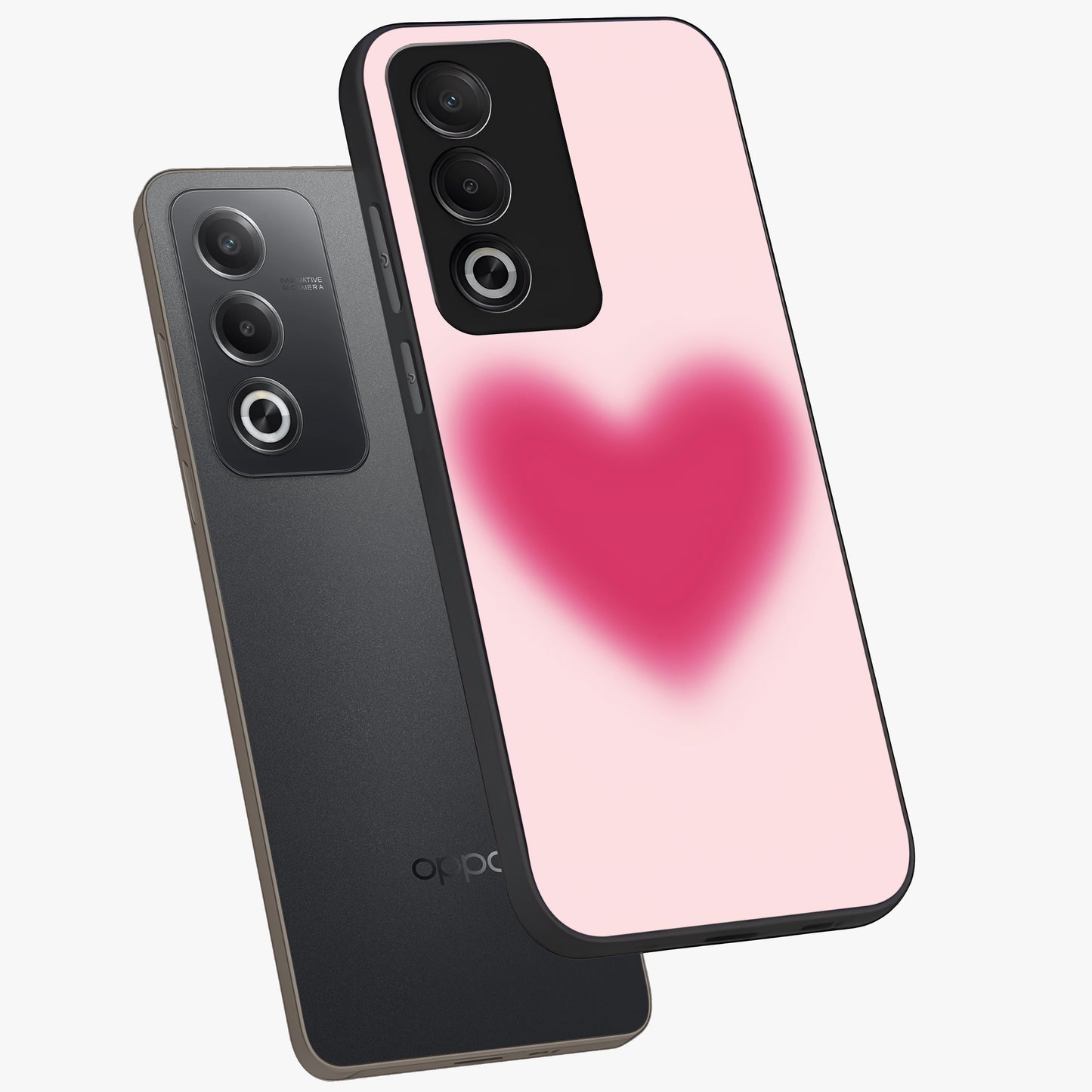 Pink Aura Heart Glass Case displayed in angled mockup highlighting vibrant pink heart design with dreamy aura aesthetic.