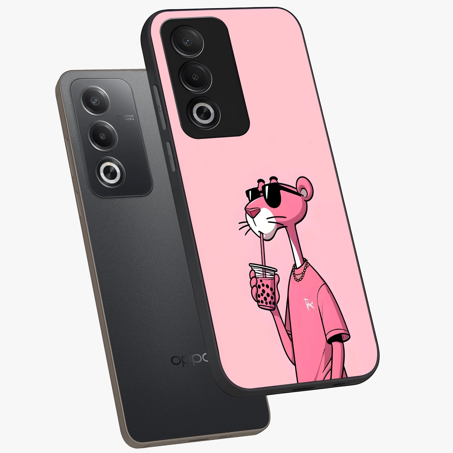 Pink Panther Glass Case displayed in angled mockup highlighting playful cartoon character design with vibrant pink aesthetic.