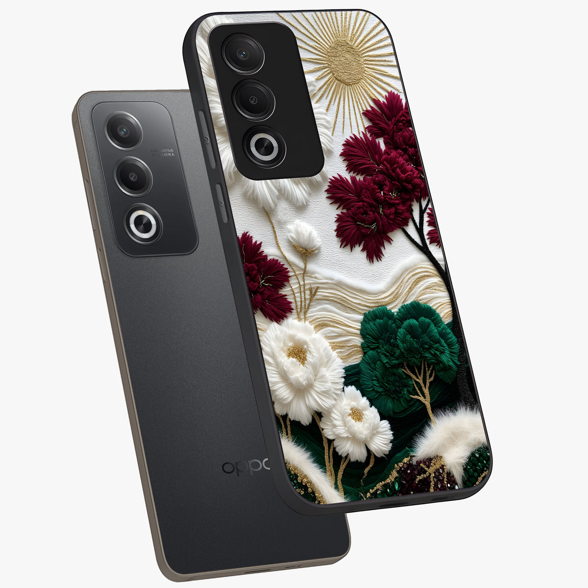 Radiant Bloom Elegance Glass Case displayed in angled mockup highlighting graceful floral design with radiant aesthetic style.