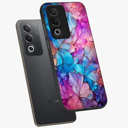Radiant Floral Whirl Glass Case displayed in angled mockup highlighting vibrant flower pattern with dynamic artistic aesthetic.