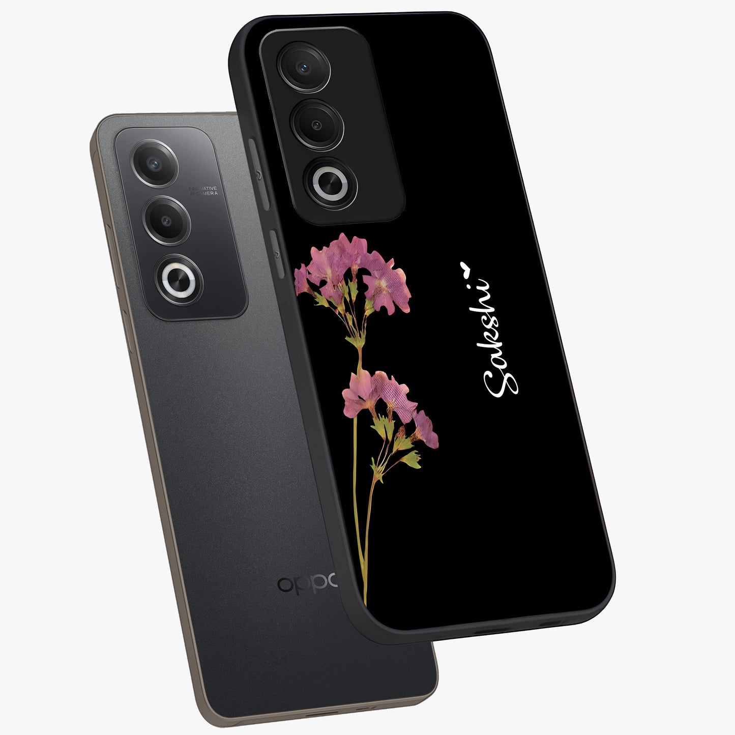 Riching Lavender Flower Custom Name Glass Case displayed in angled mockup highlighting delicate lavender flower design with custom name feature.