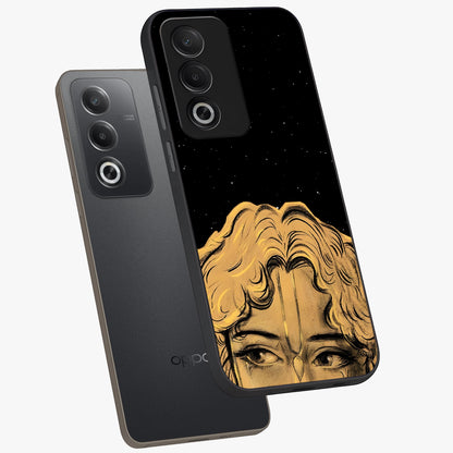 Shri Krishna Art Glass Case displayed in angled mockup highlighting spiritual Krishna illustration with divine aesthetic.