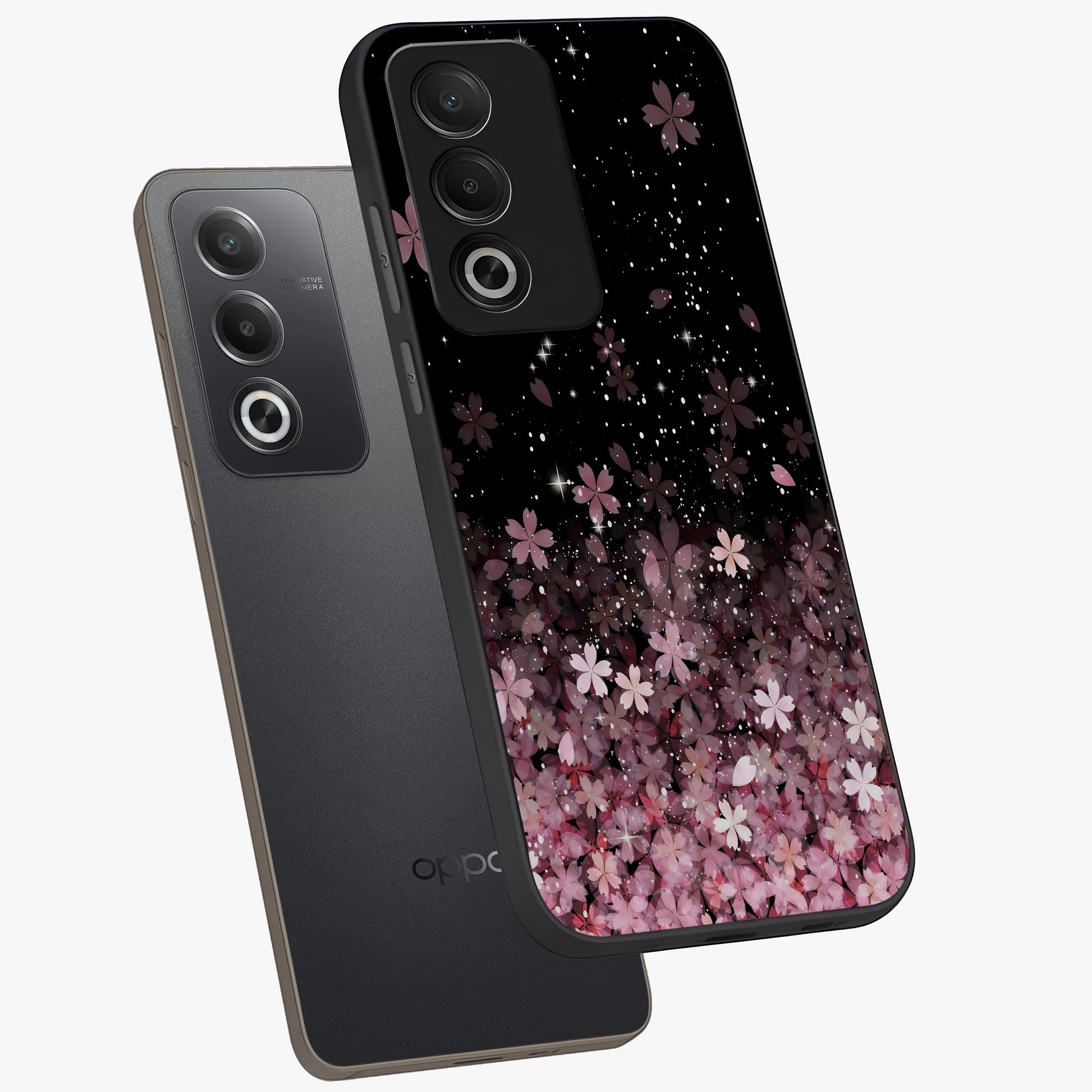 Small Starry Flowers Glass Case displayed in angled mockup highlighting tiny flower pattern with celestial aesthetic style.