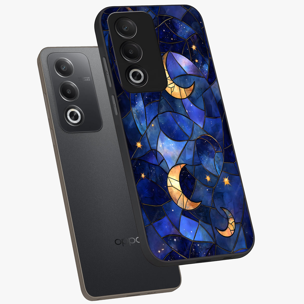 Starlit Sky Tapestry Glass Case displayed in angled mockup highlighting celestial night pattern with artistic aesthetic style.