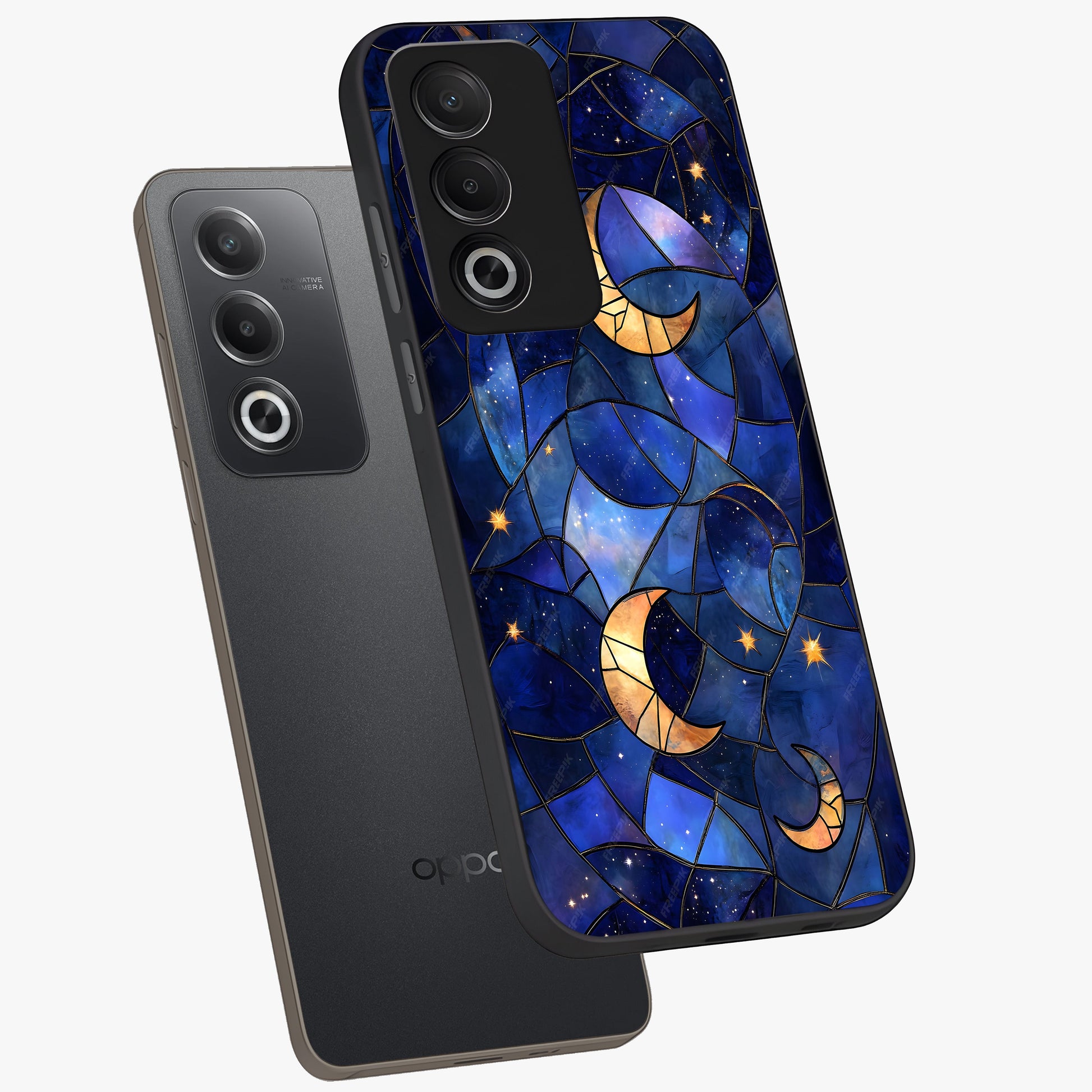 Starlit Sky Tapestry Glass Case displayed in angled mockup highlighting celestial night pattern with artistic aesthetic style.