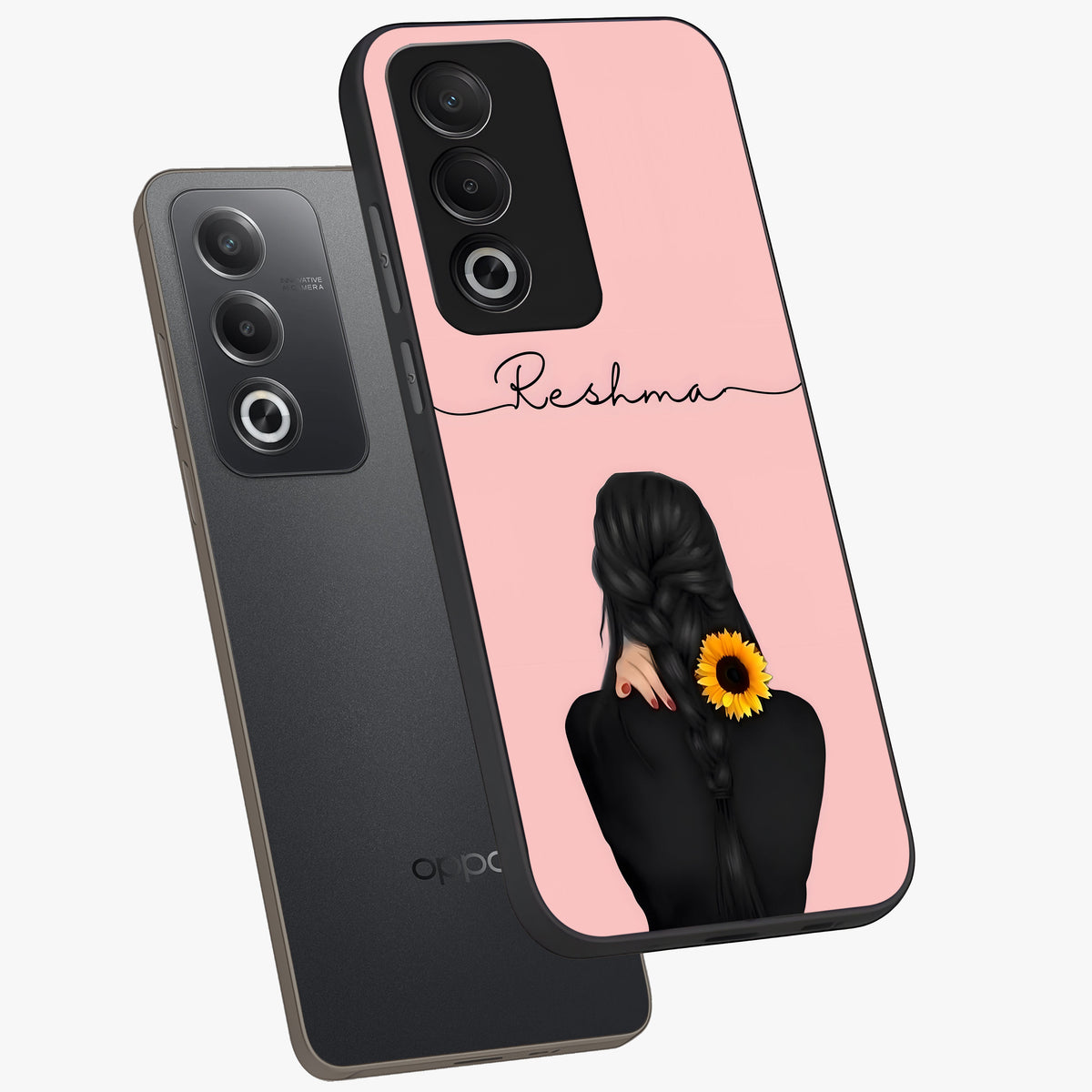 Sunflower Braid Beauty With Custom Name Glass Case displayed in angled mockup highlighting elegant sunflower design with custom name feature.