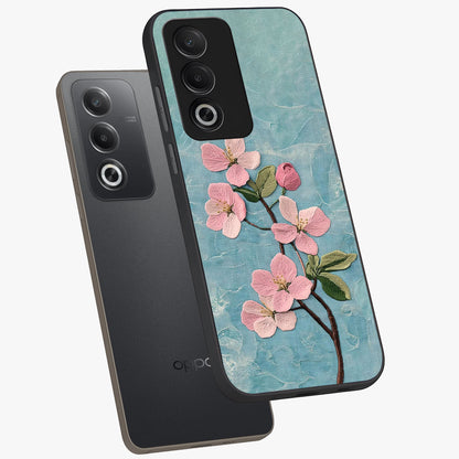 Threaded Blossom Breeze Glass Case displayed in angled mockup highlighting elegant floral design with soft aesthetic style.