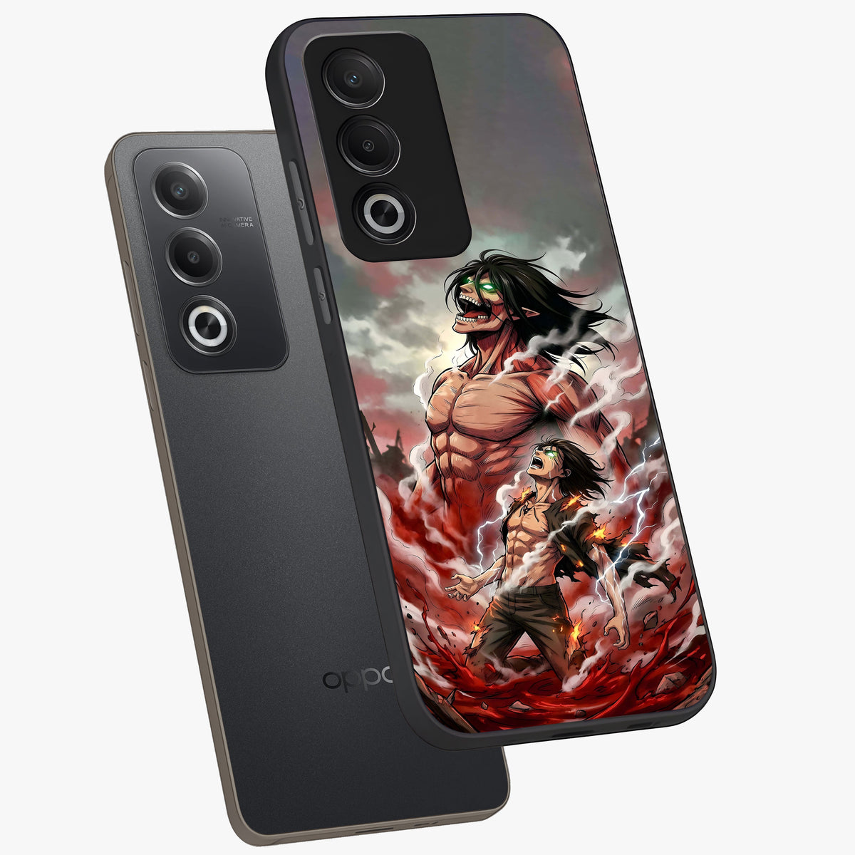 Titan Awakening Fury Glass Case displayed in angled mockup highlighting dramatic giant warrior design with bold anime aesthetic.