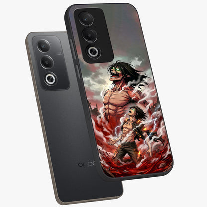 Titan Awakening Fury Glass Case displayed in angled mockup highlighting dramatic giant warrior design with bold anime aesthetic.