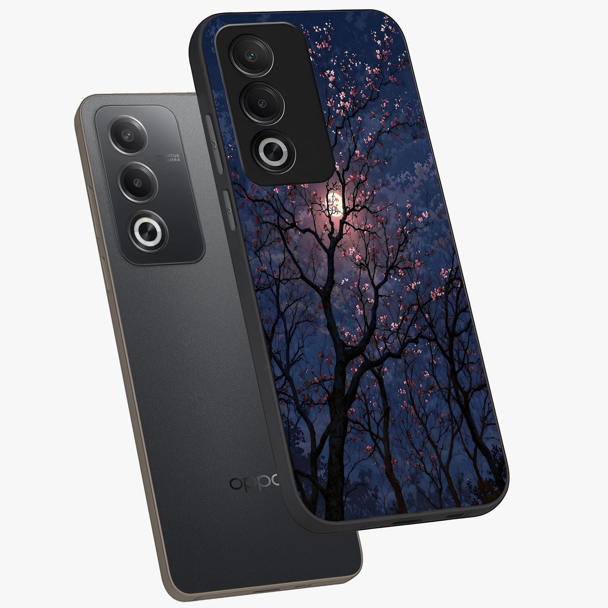 Twilight Sakura Serenade Glass Case displayed in angled mockup highlighting delicate sakura flower design with dreamy aesthetic.
